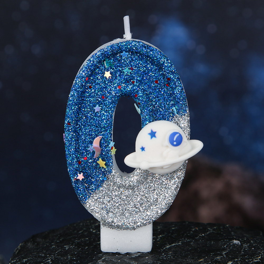 Space Blue Glitter Number Birthday Candles for Party Decoration