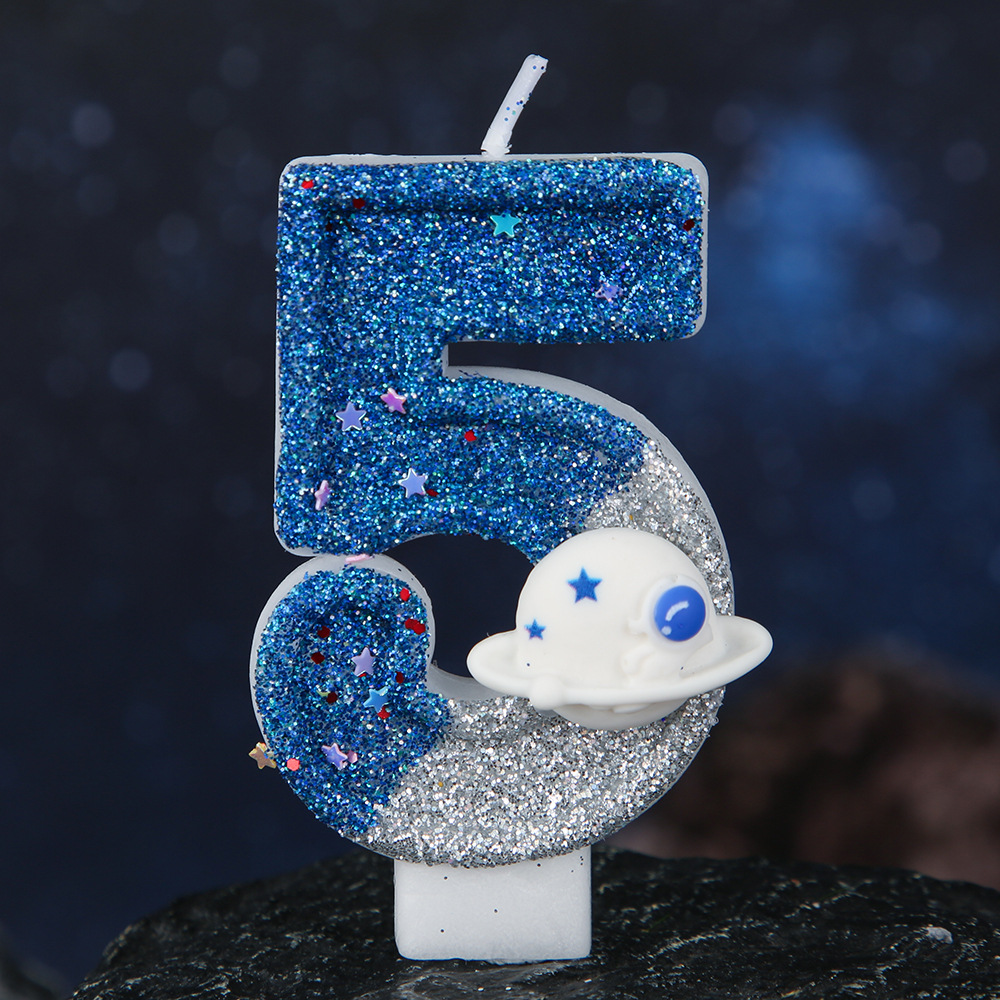 Space Blue Glitter Number Birthday Candles for Party Decoration