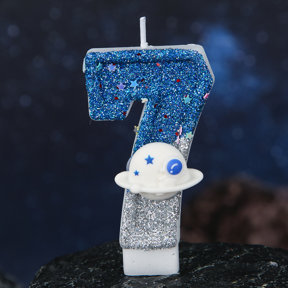 Space Blue Glitter Number Birthday Candles for Party Decoration