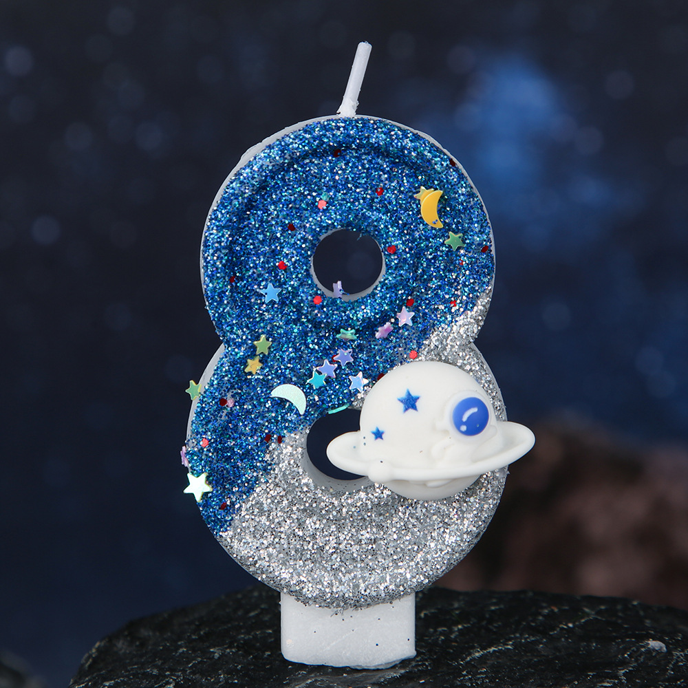 Space Blue Glitter Number Birthday Candles for Party Decoration