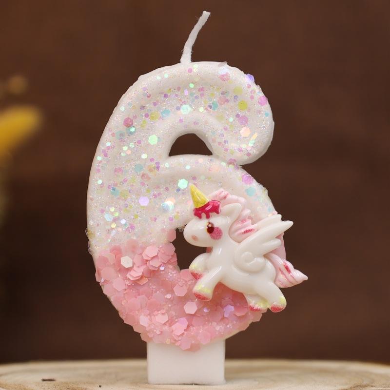 Unicorn Pink Glitter Number Birthday Candles for Party Decoration