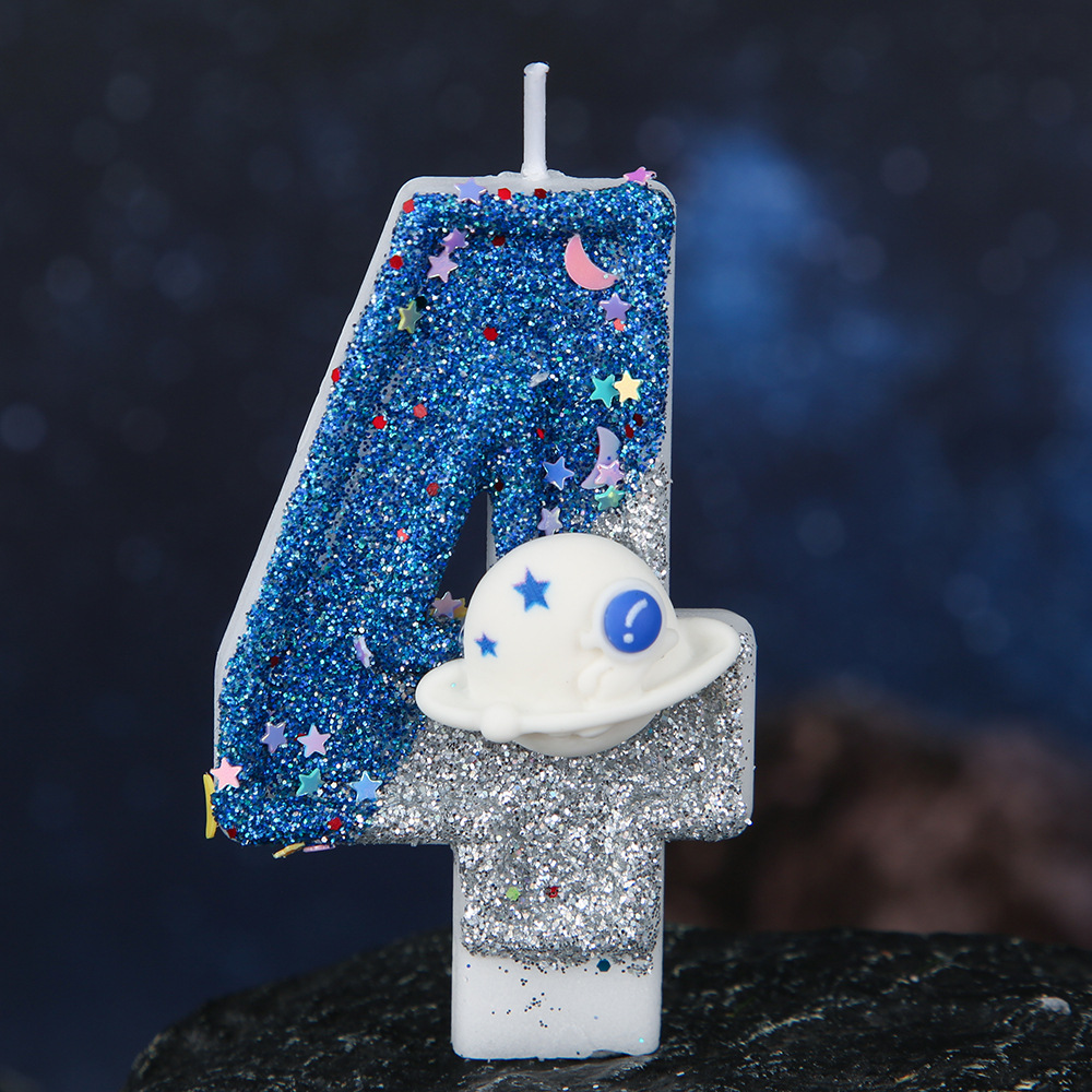 Space Blue Glitter Number Birthday Candles for Party Decoration