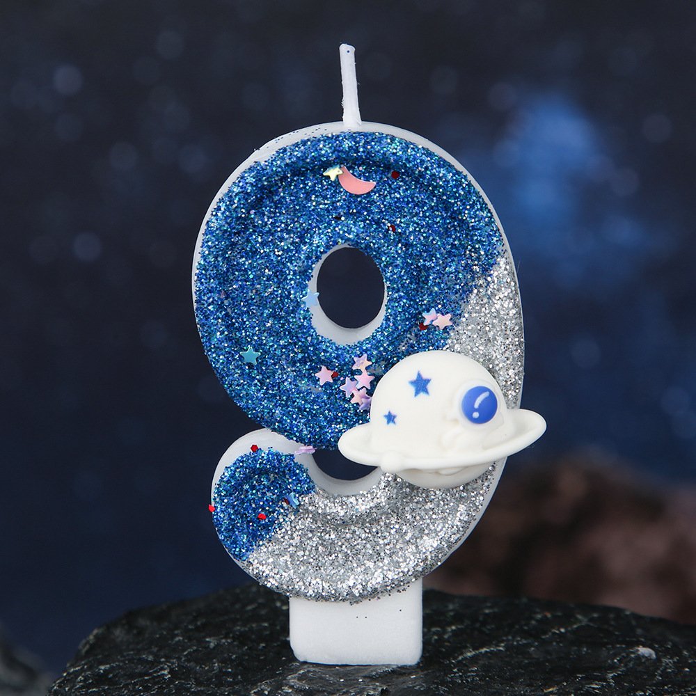 Space Blue Glitter Number Birthday Candles for Party Decoration