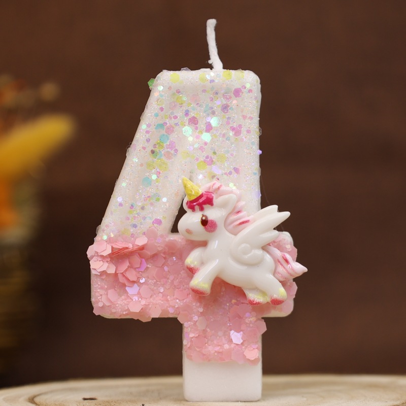 Unicorn Pink Glitter Number Birthday Candles for Party Decoration