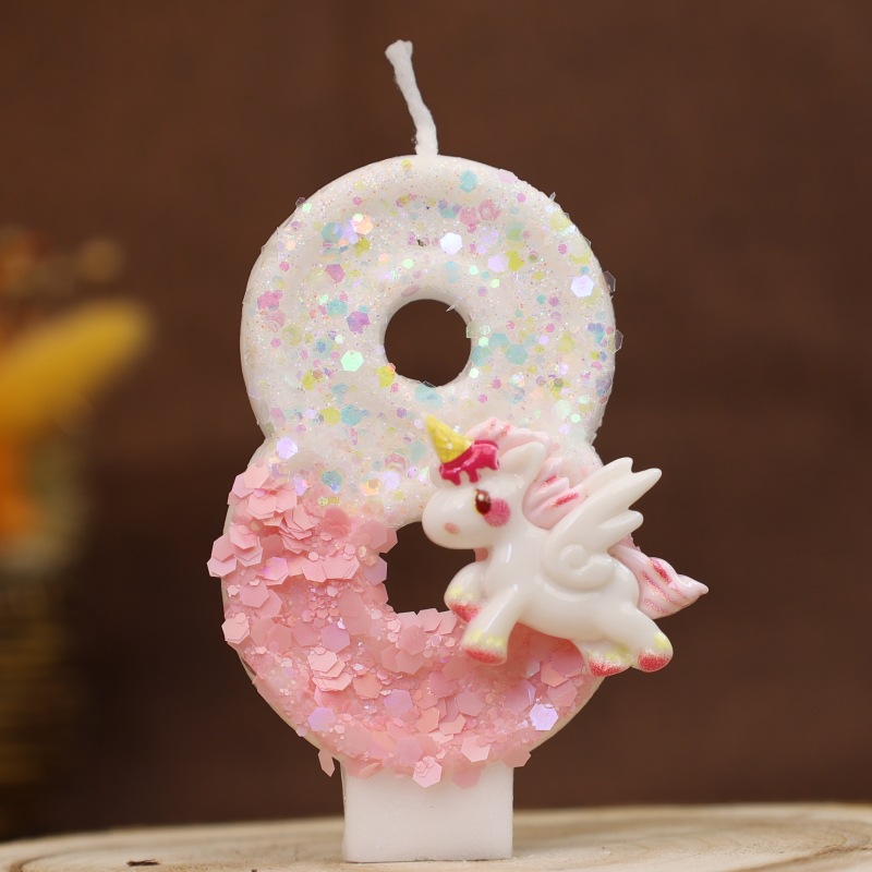 Unicorn Pink Glitter Number Birthday Candles for Party Decoration