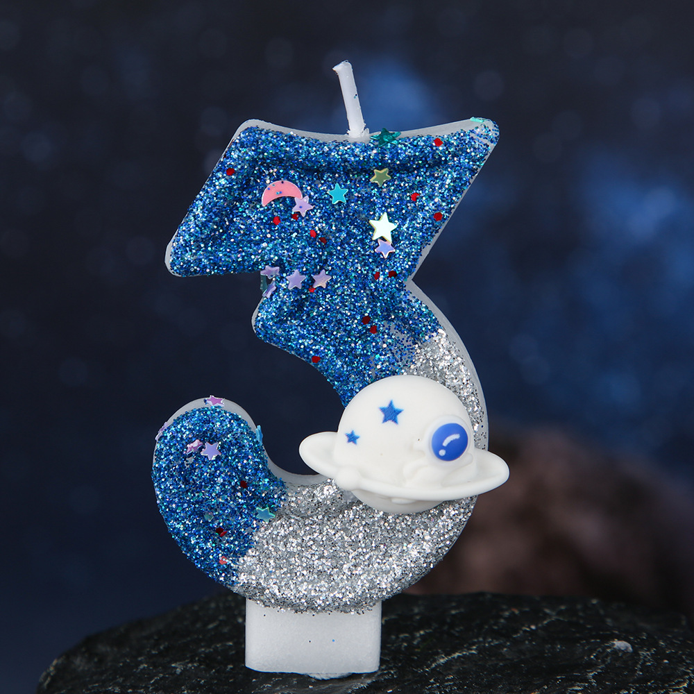 Space Blue Glitter Number Birthday Candles for Party Decoration