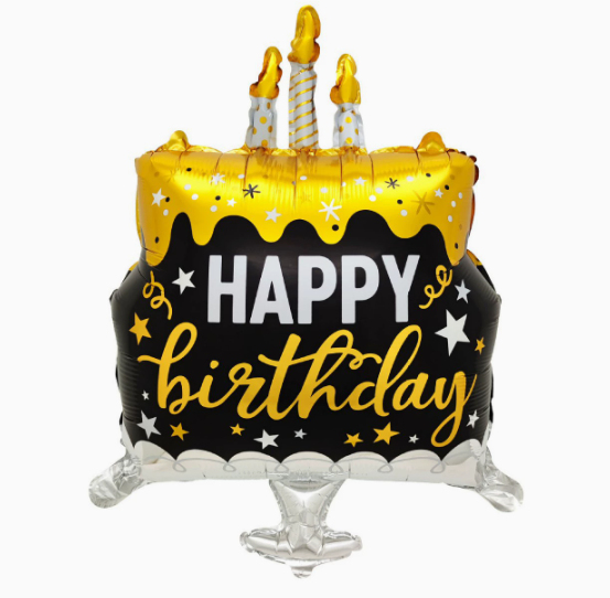 Black Gold Birthday Cake Shape Foil Balloon