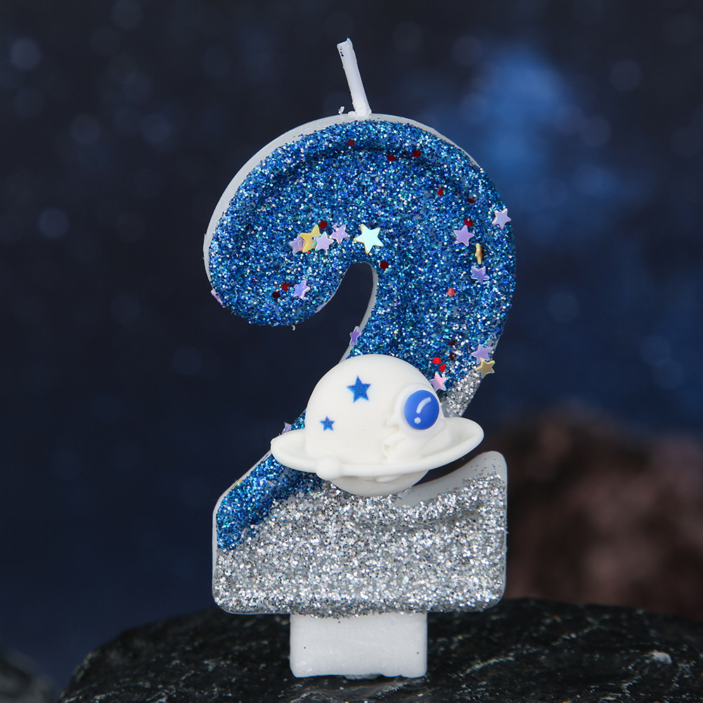 Space Blue Glitter Number Birthday Candles for Party Decoration