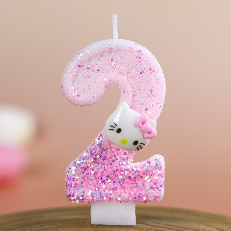 Cartoon Character Pink Glitter Number Birthday Candles for Party Decoration
