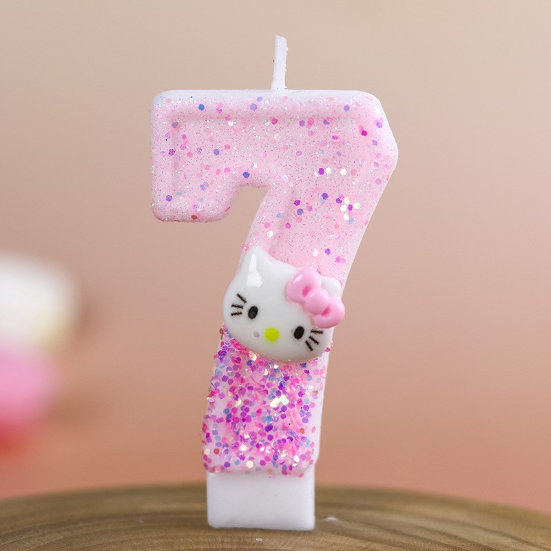 Cartoon Character Pink Glitter Number Birthday Candles for Party Decoration