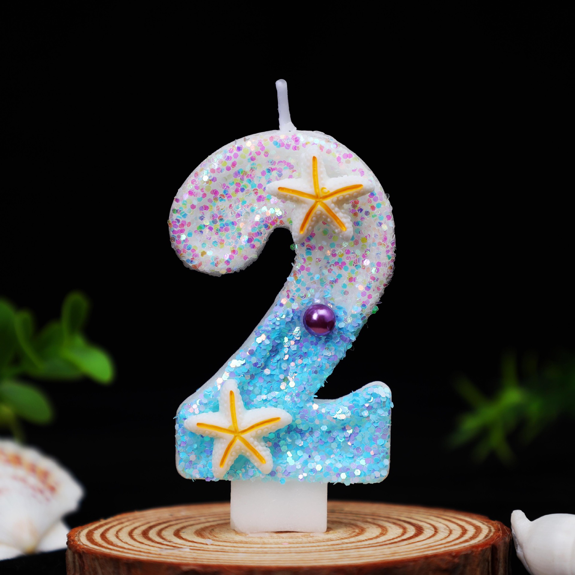 Ocean Blue Glitter Number Birthday Candles for Party Decoration