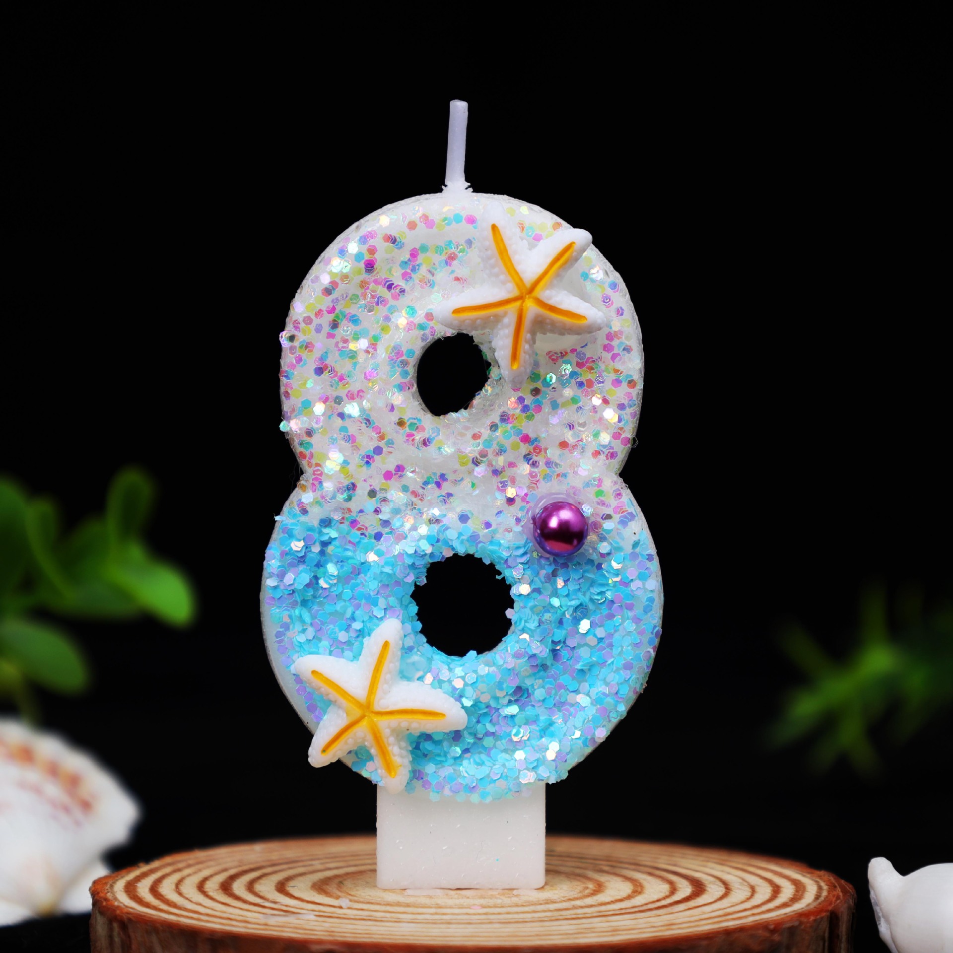 Ocean Blue Glitter Number Birthday Candles for Party Decoration