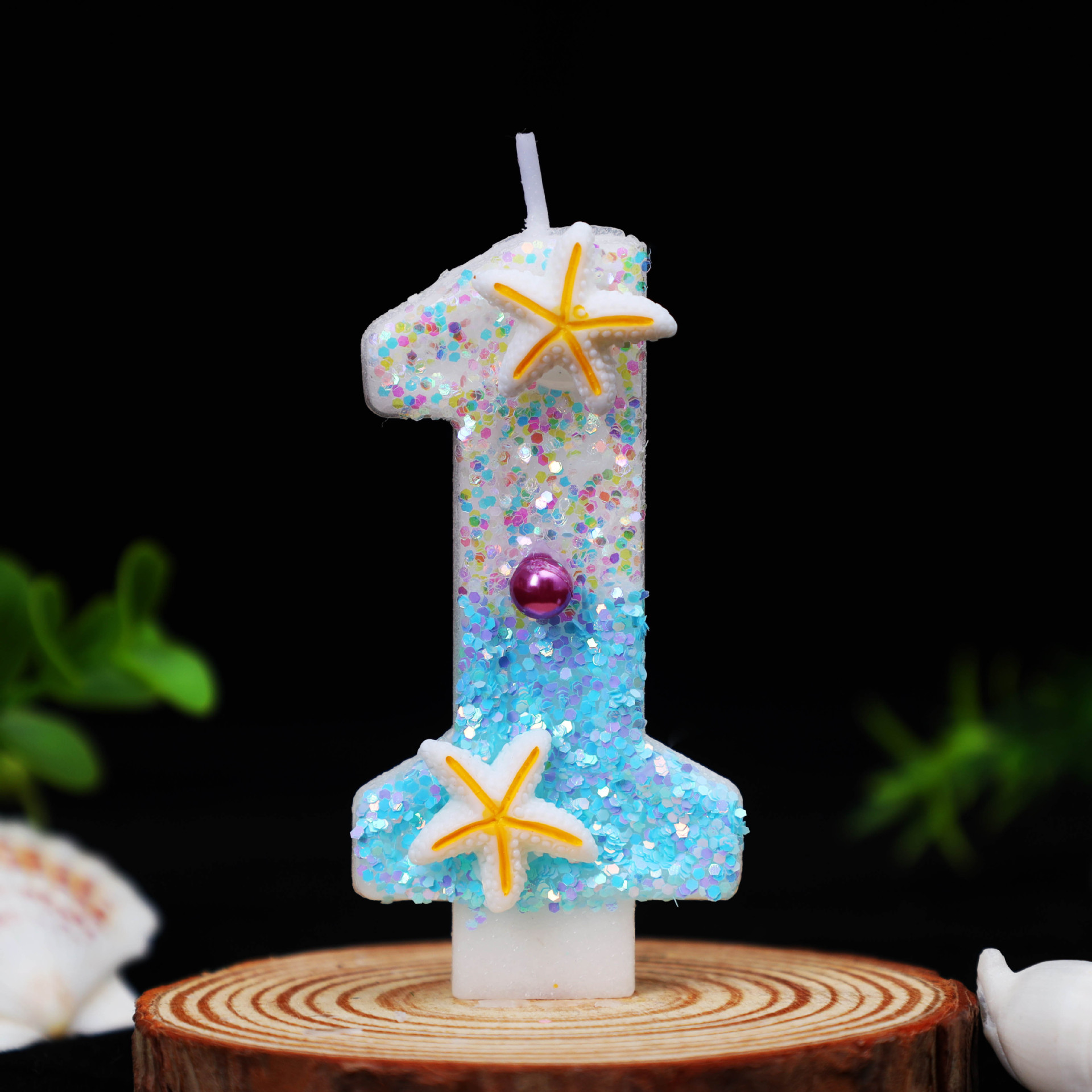 Ocean Blue Glitter Number Birthday Candles for Party Decoration