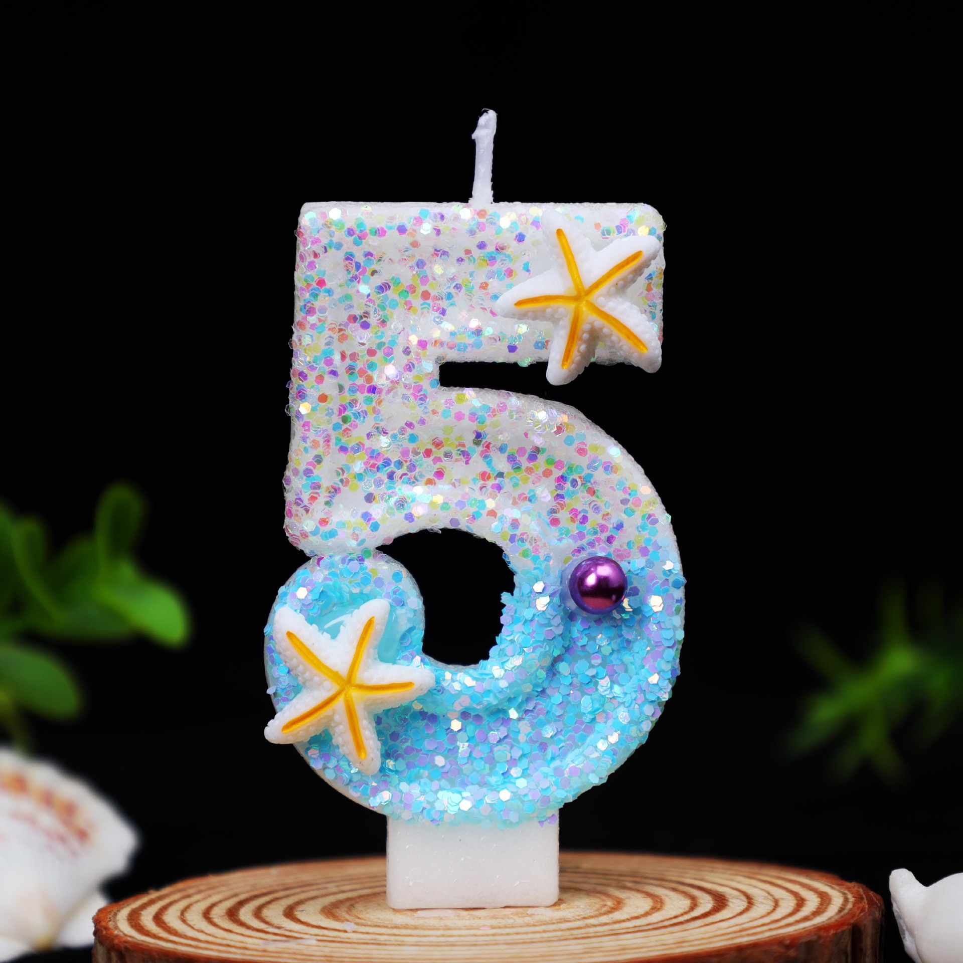 Ocean Blue Glitter Number Birthday Candles for Party Decoration