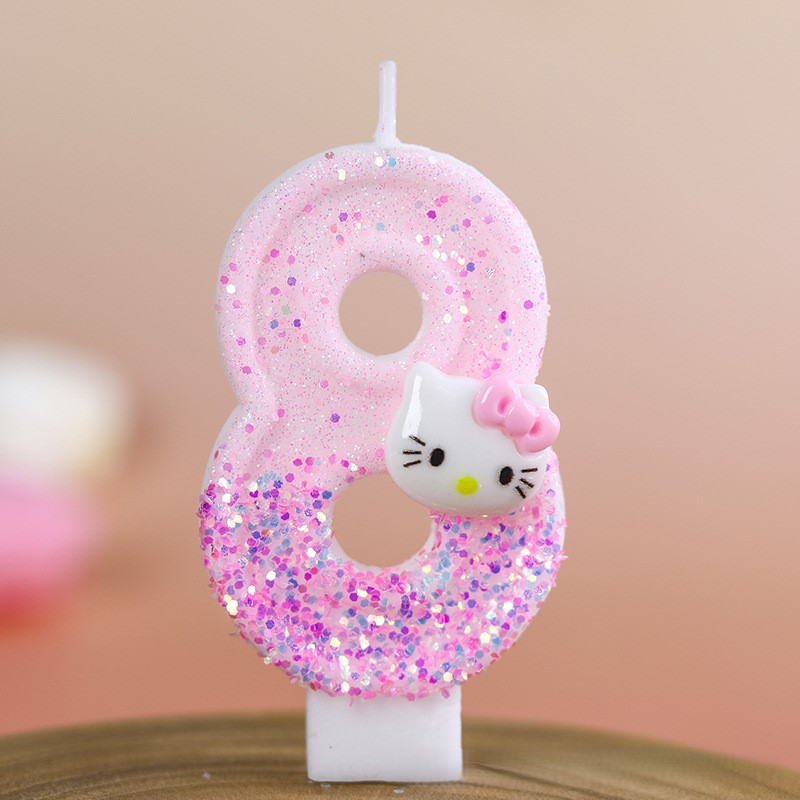 Cartoon Character Pink Glitter Number Birthday Candles for Party Decoration