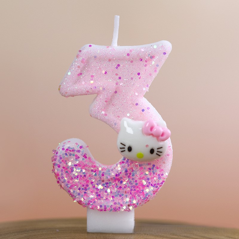Cartoon Character Pink Glitter Number Birthday Candles for Party Decoration