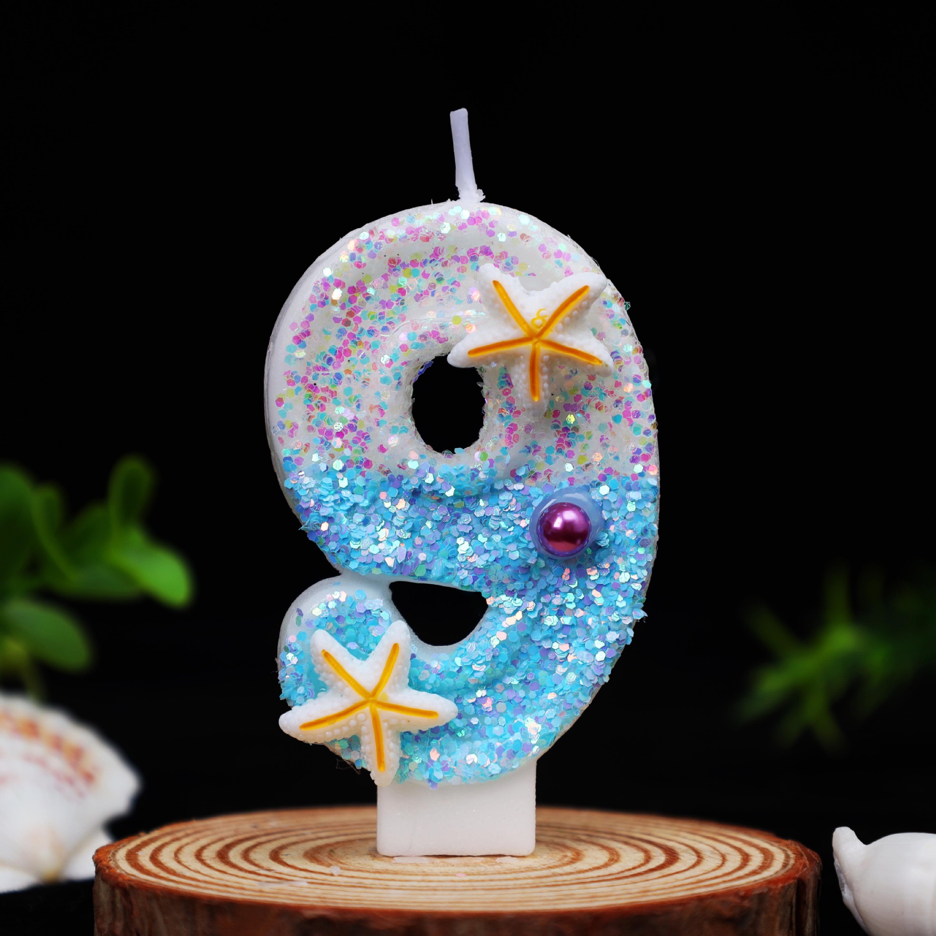 Ocean Blue Glitter Number Birthday Candles for Party Decoration