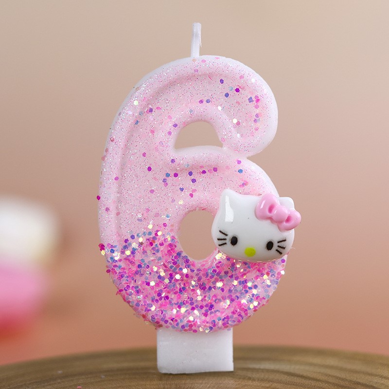 Cartoon Character Pink Glitter Number Birthday Candles for Party Decoration