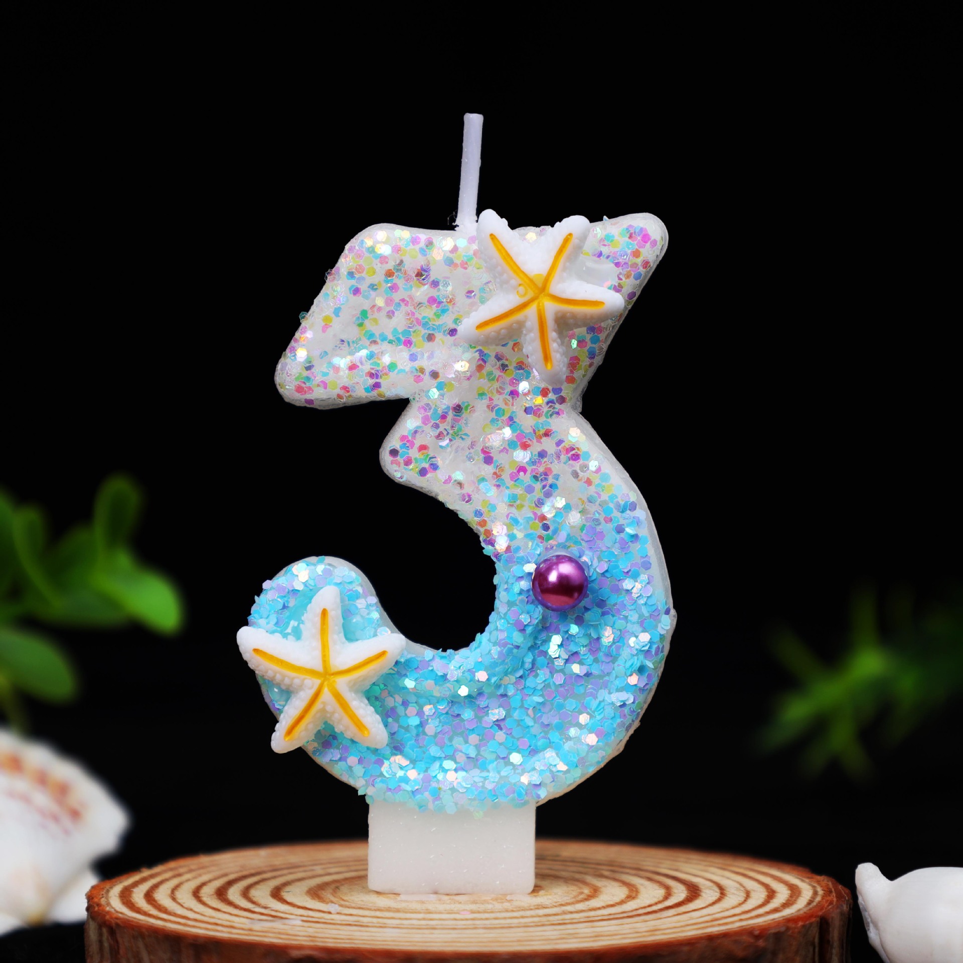 Ocean Blue Glitter Number Birthday Candles for Party Decoration
