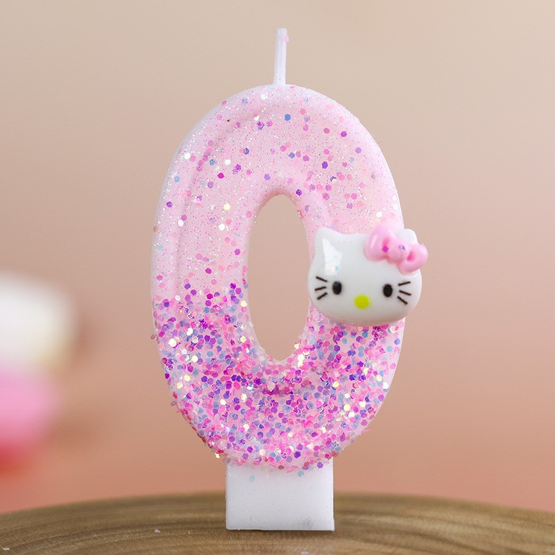 Cartoon Character Pink Glitter Number Birthday Candles for Party Decoration
