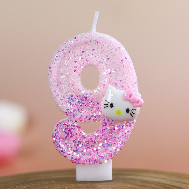 Cartoon Character Pink Glitter Number Birthday Candles for Party Decoration