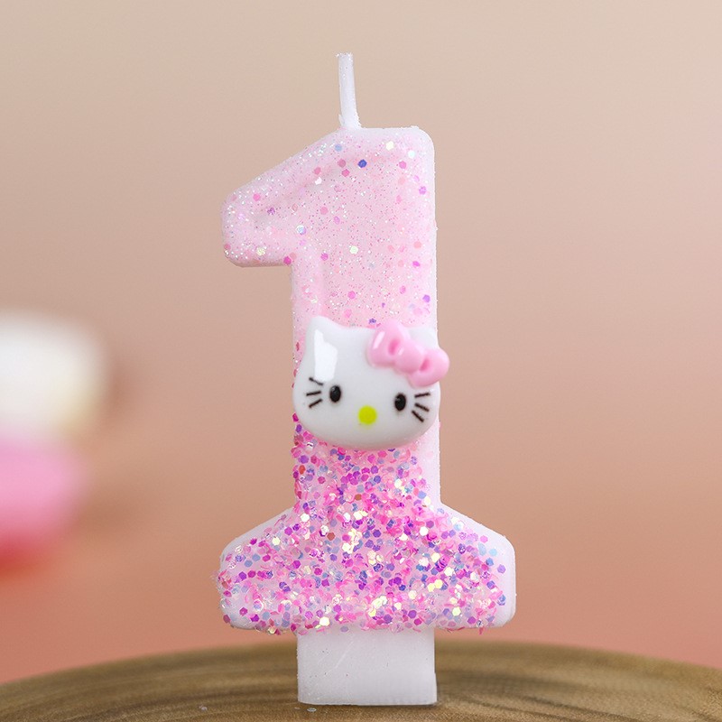 Cartoon Character Pink Glitter Number Birthday Candles for Party Decoration