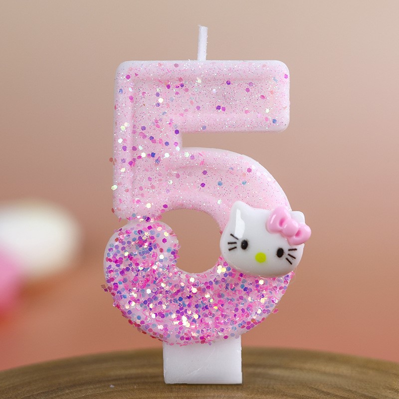 Cartoon Character Pink Glitter Number Birthday Candles for Party Decoration