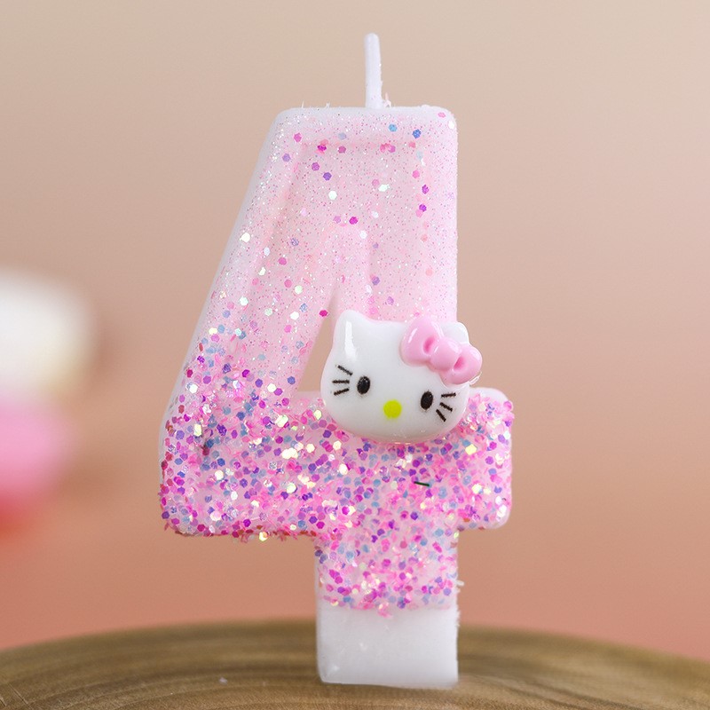 Cartoon Character Pink Glitter Number Birthday Candles for Party Decoration