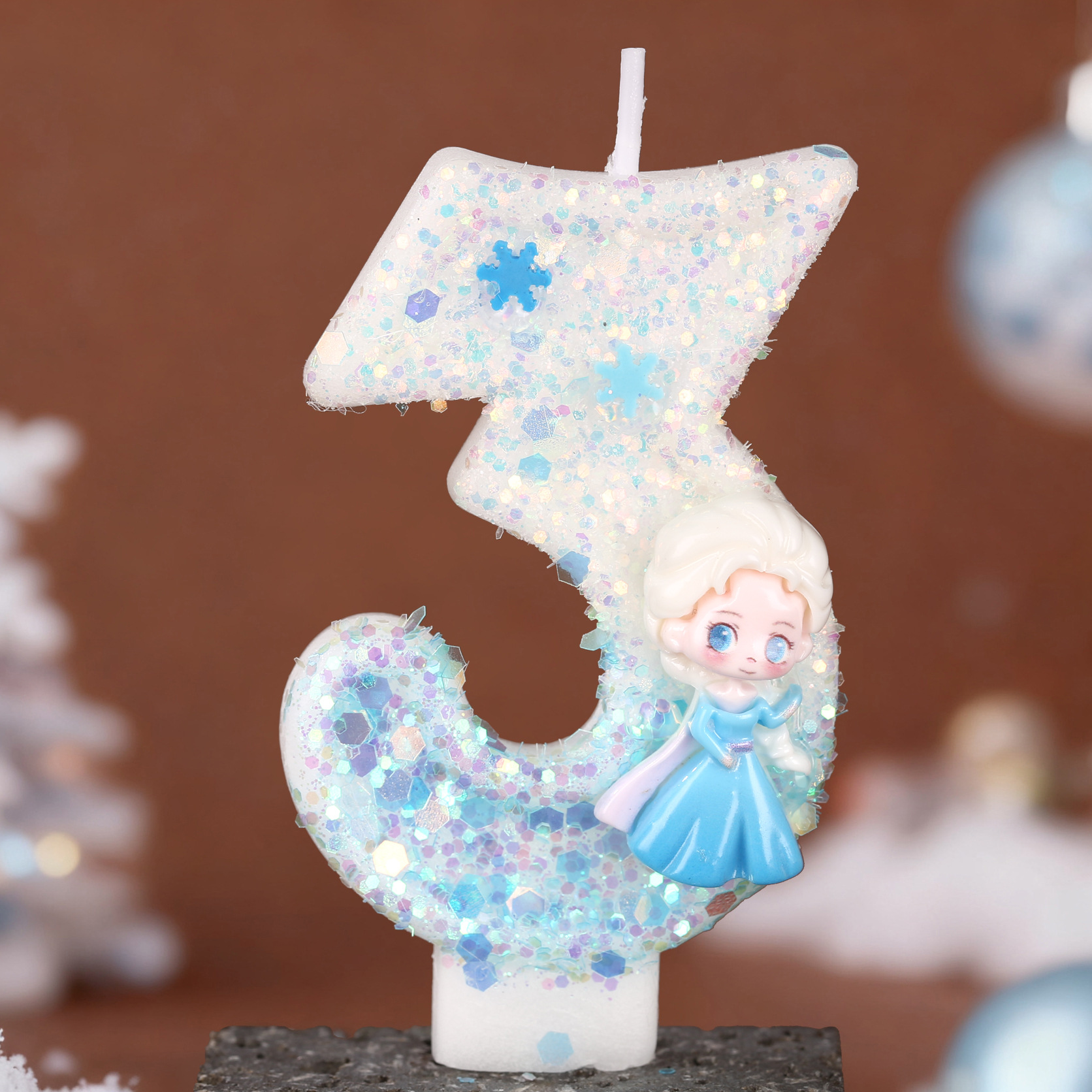 Cartoon Character Blue Glitter Number Birthday Candles for Party Decoration