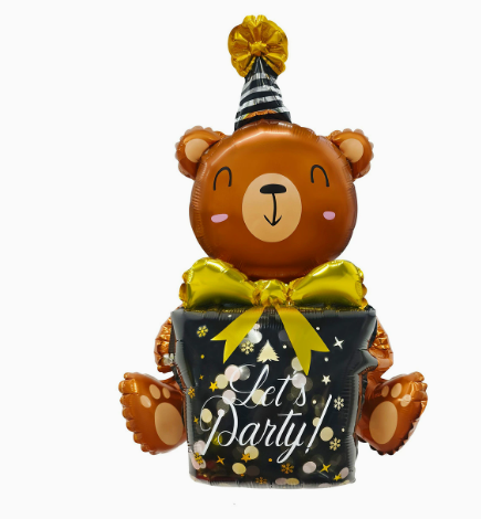 New Year Bear with Gift Shaped Foil Balloon