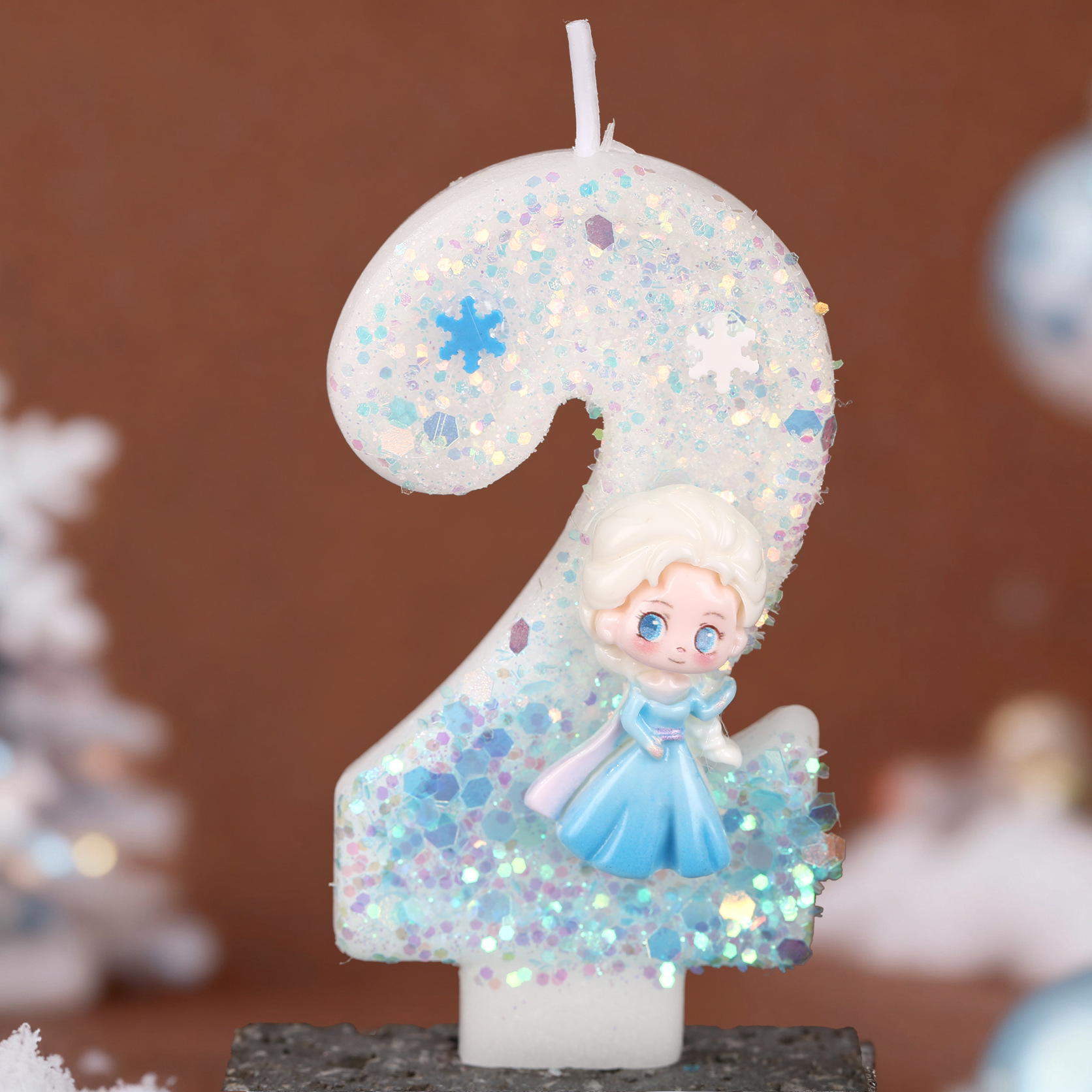 Cartoon Character Blue Glitter Number Birthday Candles for Party Decoration
