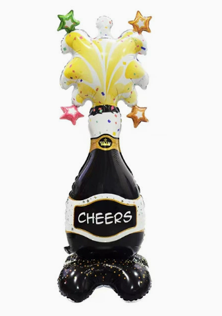 Standing Black Wine Bottle Shaped Foil Balloon