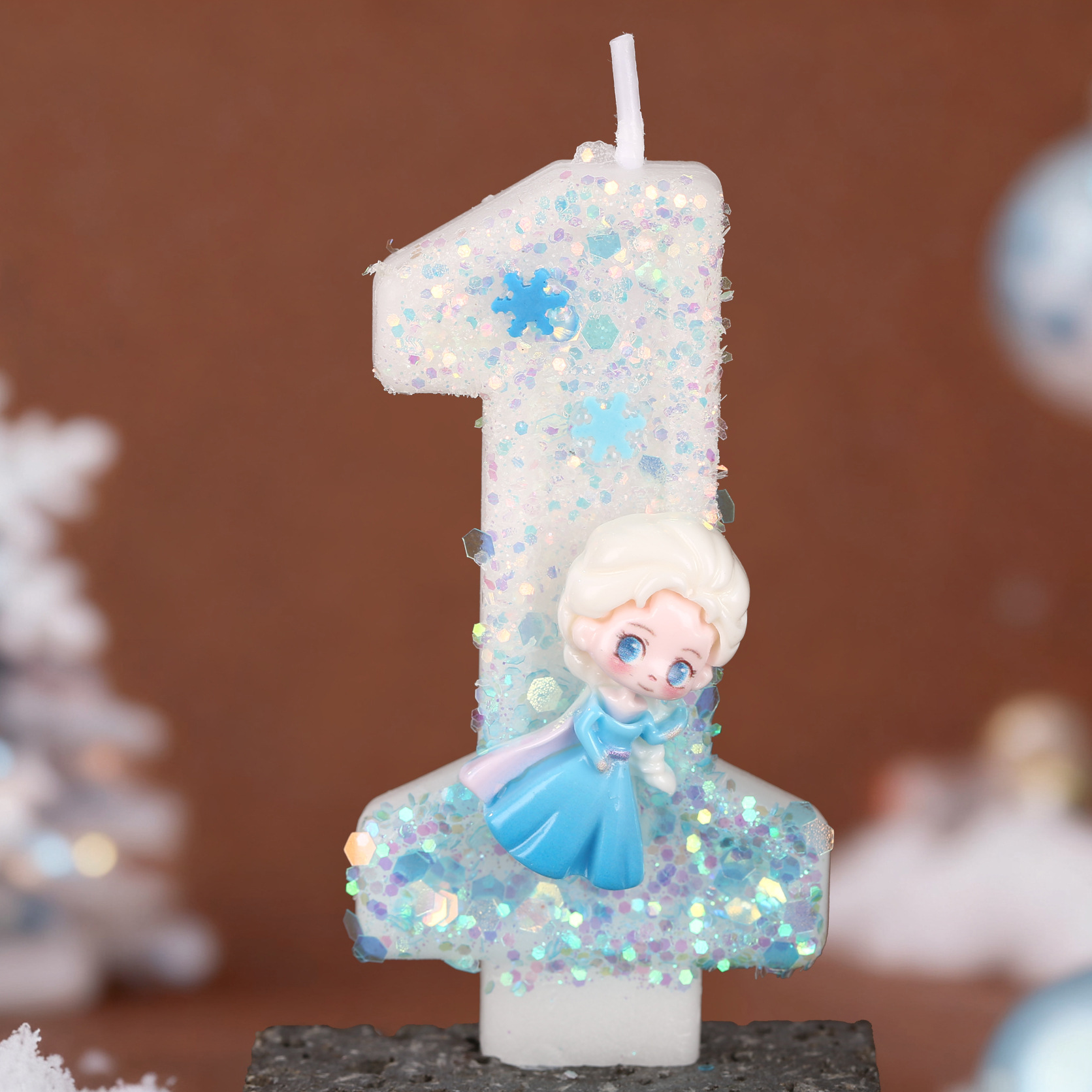 Cartoon Character Blue Glitter Number Birthday Candles for Party Decoration