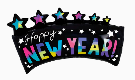 Rainbow New Year's Flag Shaped Foil Balloon