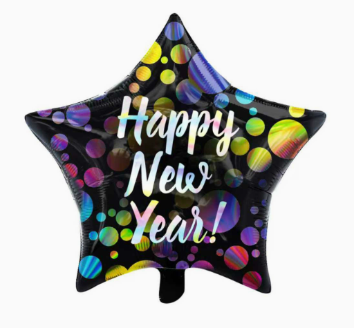 Black Laser New Year Star Round Ball Shaped Foil Balloon