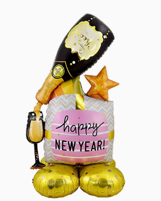 Standing Wine Bottle and Goblet Shaped Foil Balloon