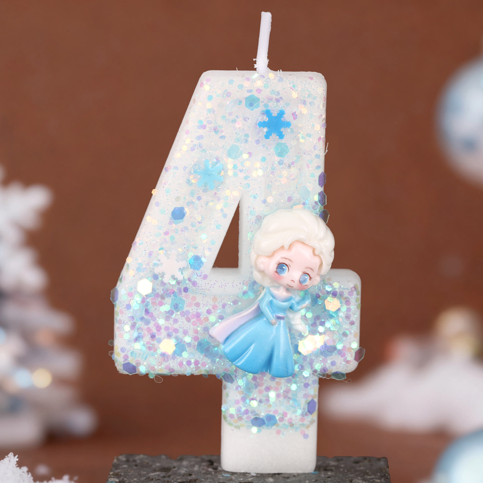 Cartoon Character Blue Glitter Number Birthday Candles for Party Decoration