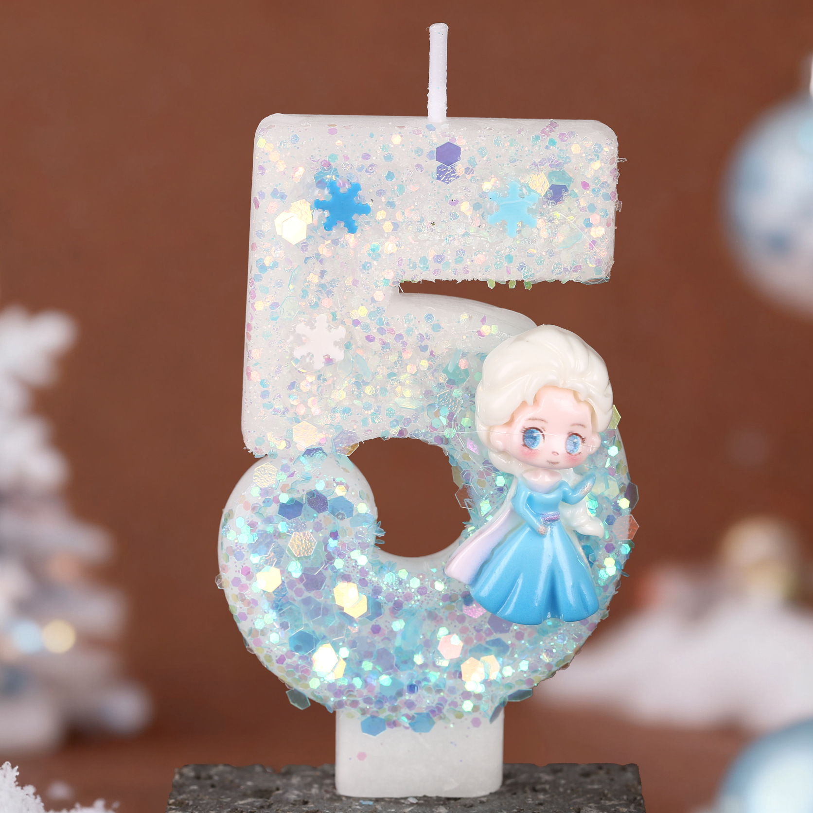 Cartoon Character Blue Glitter Number Birthday Candles for Party Decoration