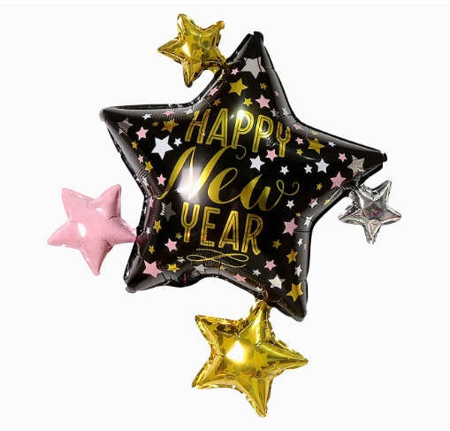 New Year Black Star Shaped Foil Balloon