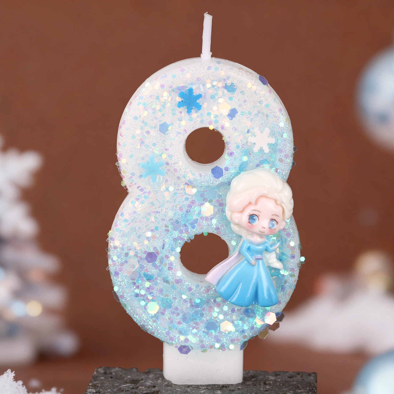 Cartoon Character Blue Glitter Number Birthday Candles for Party Decoration