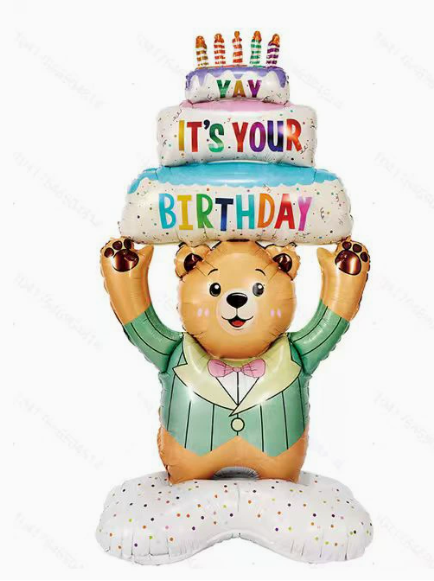 Birthday Cake Lifting Bear Shape Foil Balloon