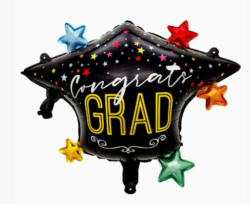 Graduation Theme Black Graduation Cap with Star Shaped Foil Balloon