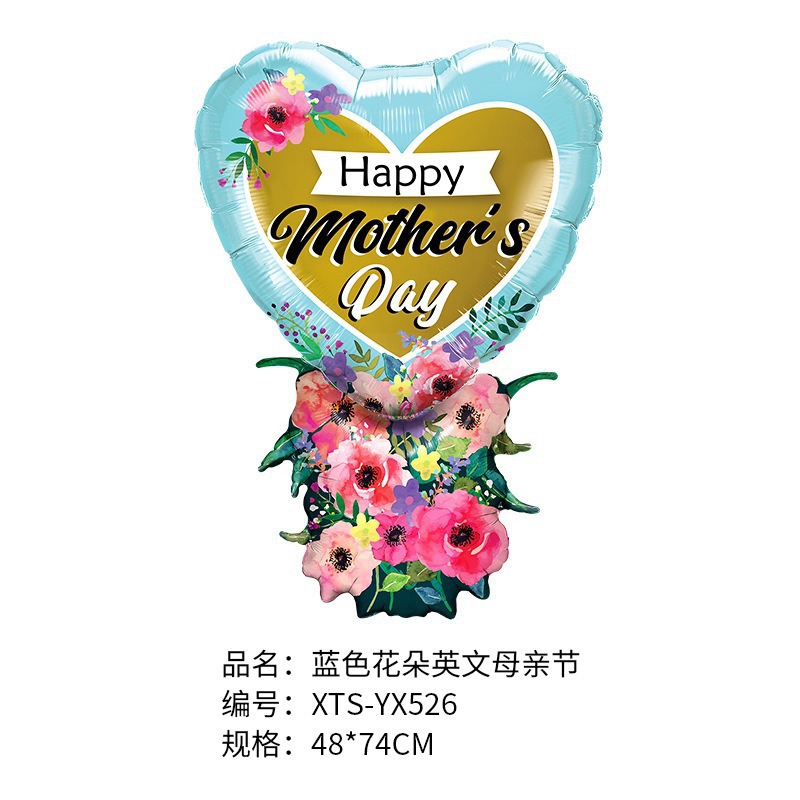 Monther's Day Blue Flower Heart Shape Balloon