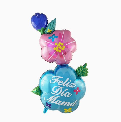 Mother‘s Day Theme Blue and Pink Flowers Shaped Foil Balloon