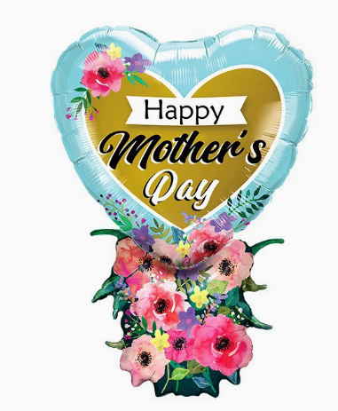 Mother‘s Day Theme Blue Heart with Flowers Shaped Foil Balloon