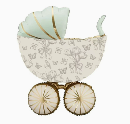 Green Matte Baby Stroller Shaped Foil Balloon
