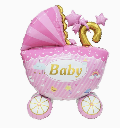 Pink Stroller with Base Shaped Foil Balloon