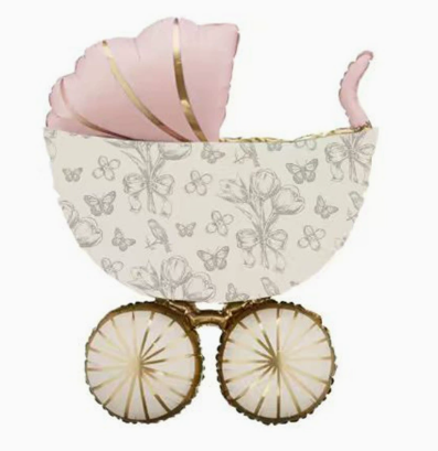 Pink Matte Baby Stroller Shaped Foil Balloon
