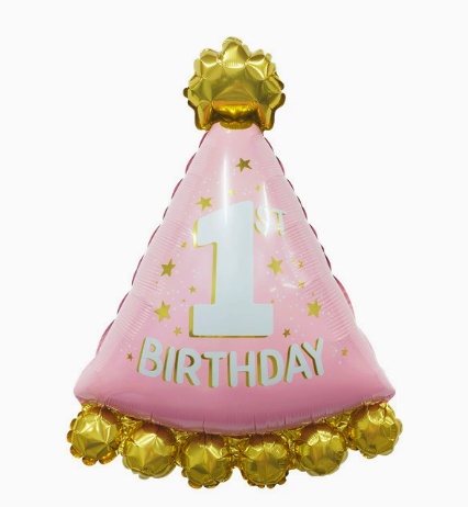 Pink Birthday Hat Shaped Foil Balloon
