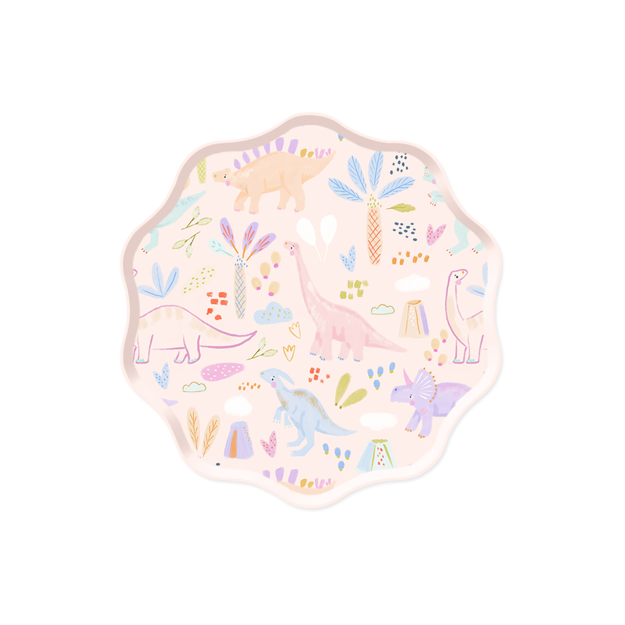 Dinosaur Theme Light Pink Wave Edge Dessert Plate